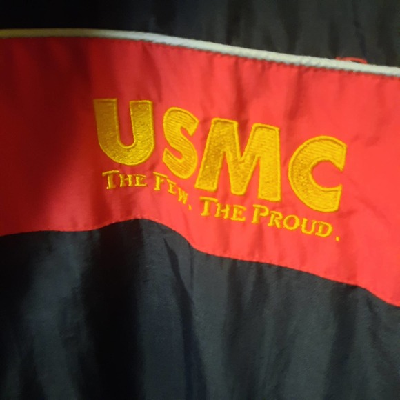 Vtg 90's USMC Black & Red Mesh lined embroidered zip front pocket Jacket LG - Picture 7 of 9